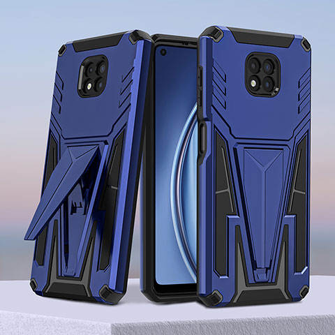 Coque Contour Silicone et Plastique Housse Etui Mat avec Support A01 pour Motorola Moto G Power (2021) Bleu