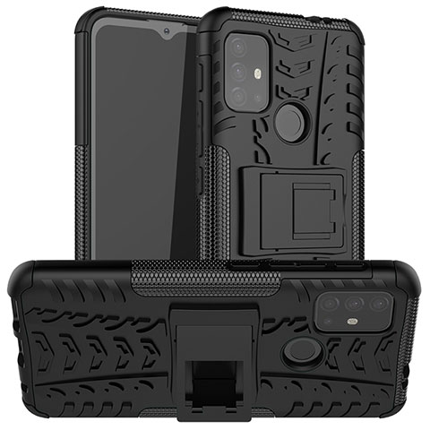 Coque Contour Silicone et Plastique Housse Etui Mat avec Support A01 pour Motorola Moto G10 Noir