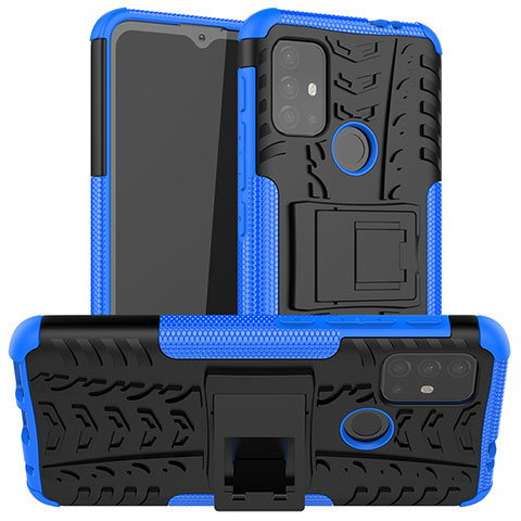 Coque Contour Silicone et Plastique Housse Etui Mat avec Support A01 pour Motorola Moto G20 Bleu