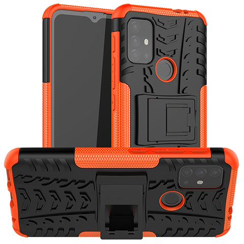 Coque Contour Silicone et Plastique Housse Etui Mat avec Support A01 pour Motorola Moto G20 Orange