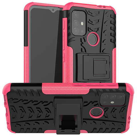 Coque Contour Silicone et Plastique Housse Etui Mat avec Support A01 pour Motorola Moto G20 Rose Rouge