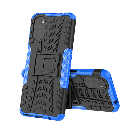 Coque Contour Silicone et Plastique Housse Etui Mat avec Support A01 pour Motorola Moto G22 Bleu