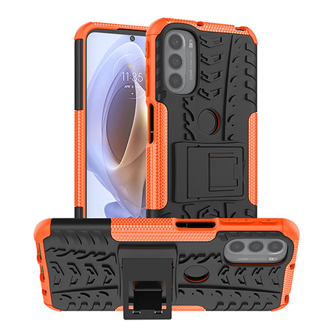 Coque Contour Silicone et Plastique Housse Etui Mat avec Support A01 pour Motorola Moto G31 Orange