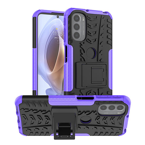 Coque Contour Silicone et Plastique Housse Etui Mat avec Support A01 pour Motorola Moto G41 Violet