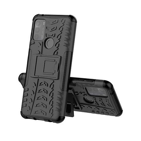 Coque Contour Silicone et Plastique Housse Etui Mat avec Support A01 pour Motorola Moto G50 Noir