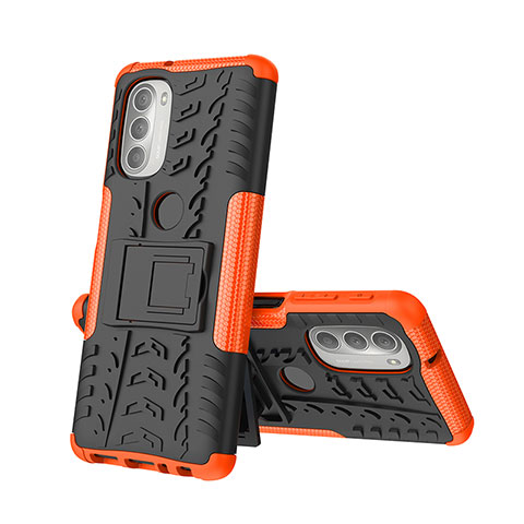 Coque Contour Silicone et Plastique Housse Etui Mat avec Support A01 pour Motorola Moto G51 5G Orange