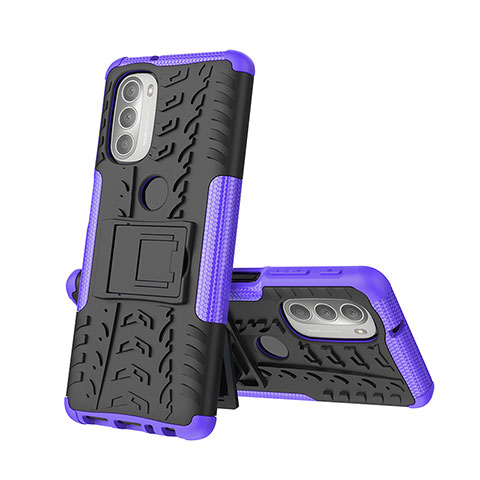 Coque Contour Silicone et Plastique Housse Etui Mat avec Support A01 pour Motorola Moto G51 5G Violet