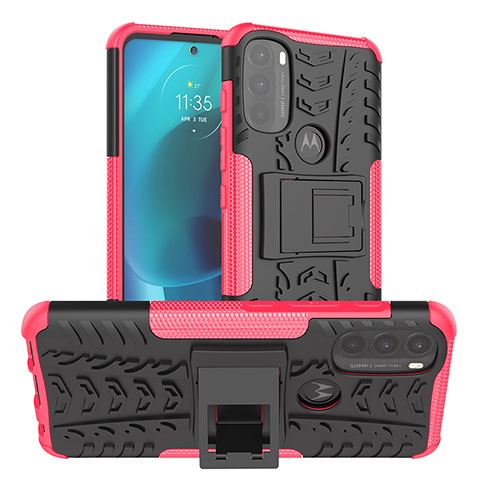 Coque Contour Silicone et Plastique Housse Etui Mat avec Support A01 pour Motorola Moto G71 5G Rose Rouge