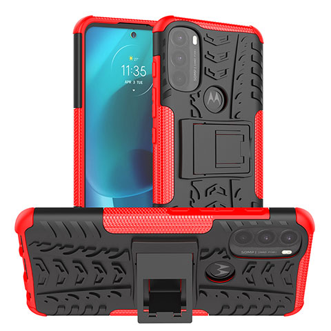 Coque Contour Silicone et Plastique Housse Etui Mat avec Support A01 pour Motorola Moto G71 5G Rouge