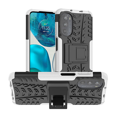 Coque Contour Silicone et Plastique Housse Etui Mat avec Support A01 pour Motorola Moto G82 5G Blanc