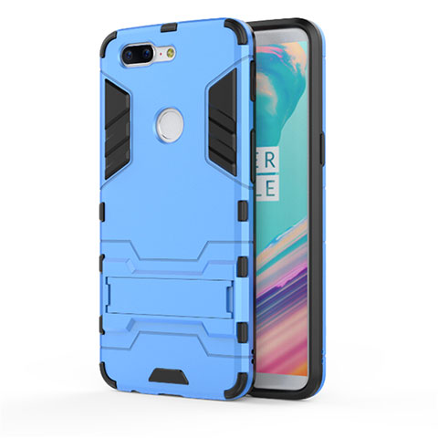 Coque Contour Silicone et Plastique Housse Etui Mat avec Support A01 pour OnePlus 5T A5010 Bleu Ciel