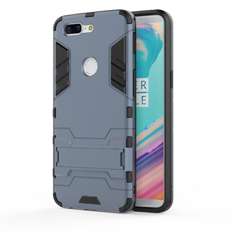 Coque Contour Silicone et Plastique Housse Etui Mat avec Support A01 pour OnePlus 5T A5010 Cyan