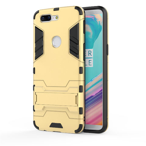 Coque Contour Silicone et Plastique Housse Etui Mat avec Support A01 pour OnePlus 5T A5010 Or