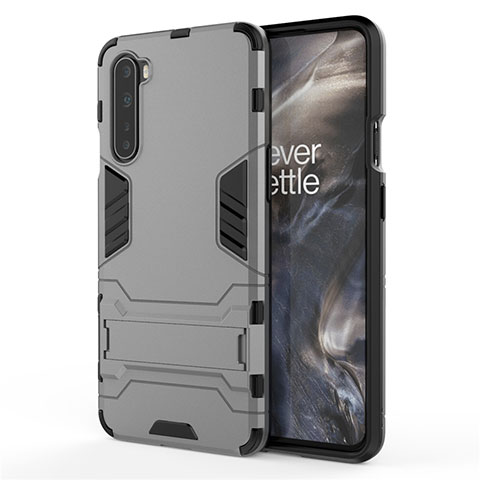 Coque Contour Silicone et Plastique Housse Etui Mat avec Support A01 pour OnePlus Nord Gris