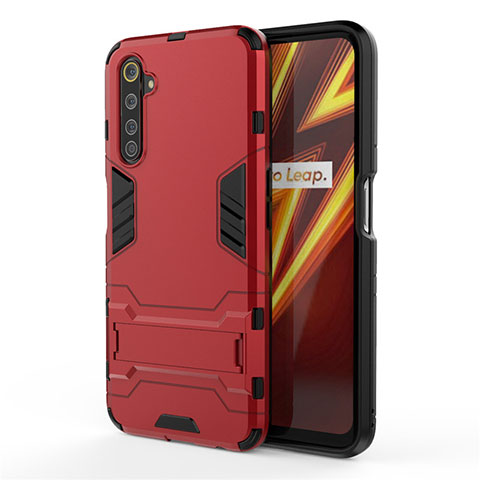 Coque Contour Silicone et Plastique Housse Etui Mat avec Support A01 pour Realme 6 Pro Rouge