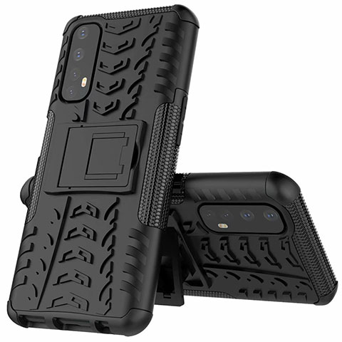 Coque Contour Silicone et Plastique Housse Etui Mat avec Support A01 pour Realme 7 Noir