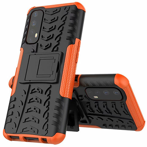 Coque Contour Silicone et Plastique Housse Etui Mat avec Support A01 pour Realme 7 Orange