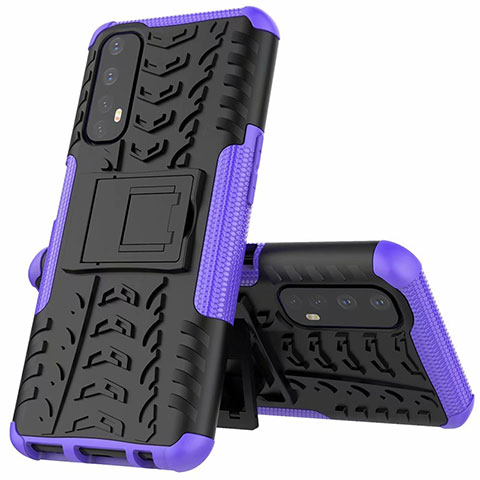 Coque Contour Silicone et Plastique Housse Etui Mat avec Support A01 pour Realme 7 Violet