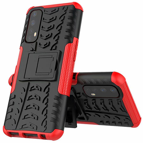 Coque Contour Silicone et Plastique Housse Etui Mat avec Support A01 pour Realme Narzo 20 Pro Rouge