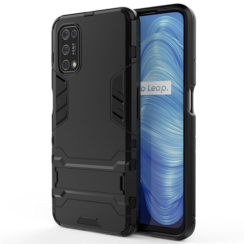 Coque Contour Silicone et Plastique Housse Etui Mat avec Support A01 pour Realme Narzo 30 Pro 5G Noir