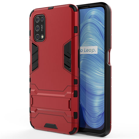 Coque Contour Silicone et Plastique Housse Etui Mat avec Support A01 pour Realme Narzo 30 Pro 5G Rouge