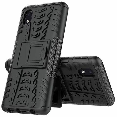 Coque Contour Silicone et Plastique Housse Etui Mat avec Support A01 pour Samsung Galaxy A01 Core Noir