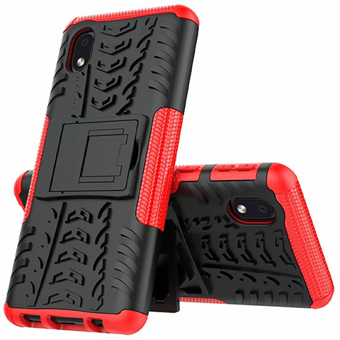 Coque Contour Silicone et Plastique Housse Etui Mat avec Support A01 pour Samsung Galaxy A01 Core Rouge