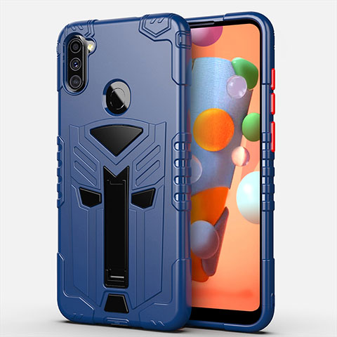 Coque Contour Silicone et Plastique Housse Etui Mat avec Support A01 pour Samsung Galaxy A11 Bleu