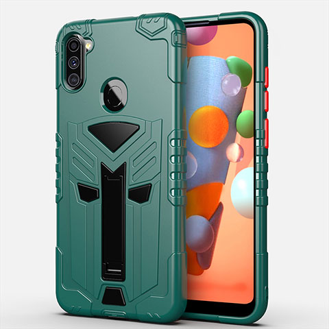 Coque Contour Silicone et Plastique Housse Etui Mat avec Support A01 pour Samsung Galaxy A11 Vert