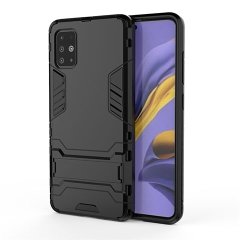 Coque Contour Silicone et Plastique Housse Etui Mat avec Support A01 pour Samsung Galaxy A51 4G Noir