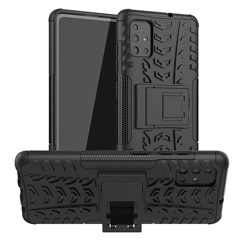 Coque Contour Silicone et Plastique Housse Etui Mat avec Support A01 pour Samsung Galaxy A71 5G Noir