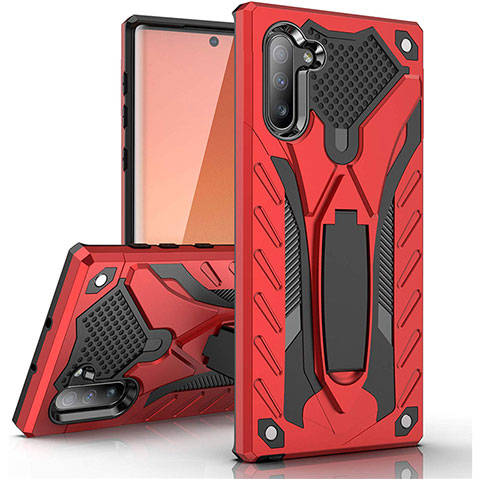 Coque Contour Silicone et Plastique Housse Etui Mat avec Support A01 pour Samsung Galaxy Note 10 5G Rouge