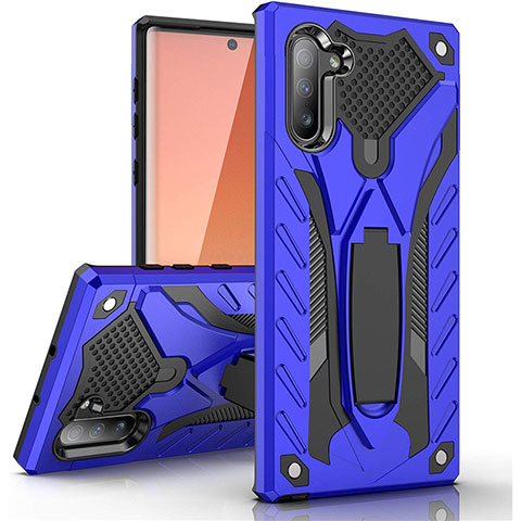 Coque Contour Silicone et Plastique Housse Etui Mat avec Support A01 pour Samsung Galaxy Note 10 Bleu