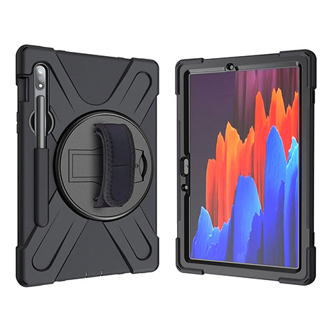 Coque Contour Silicone et Plastique Housse Etui Mat avec Support A01 pour Samsung Galaxy Tab S7 4G 11 SM-T875 Noir