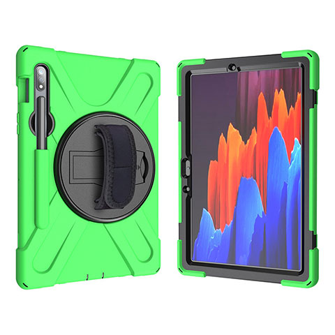 Coque Contour Silicone et Plastique Housse Etui Mat avec Support A01 pour Samsung Galaxy Tab S7 4G 11 SM-T875 Vert