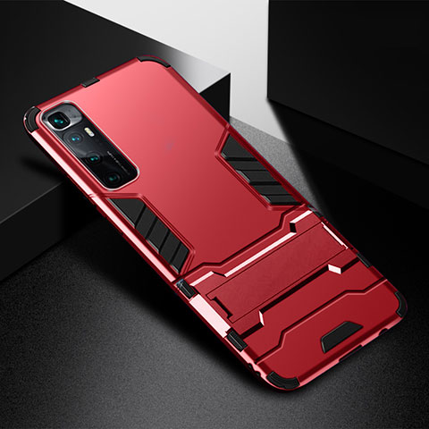 Coque Contour Silicone et Plastique Housse Etui Mat avec Support A01 pour Xiaomi Mi 10 Ultra Rouge