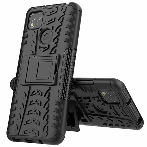 Coque Contour Silicone et Plastique Housse Etui Mat avec Support A01 pour Xiaomi Redmi 10A 4G Noir