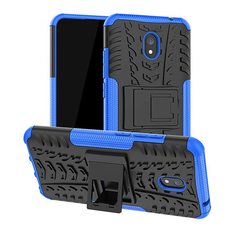 Coque Contour Silicone et Plastique Housse Etui Mat avec Support A01 pour Xiaomi Redmi 8A Bleu