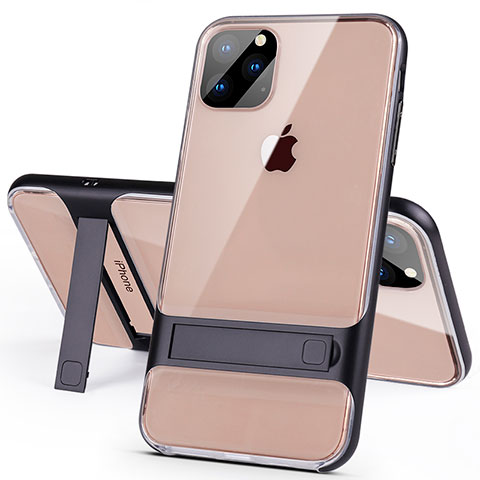 Coque Contour Silicone et Plastique Housse Etui Mat avec Support A02 pour Apple iPhone 11 Pro Max Noir