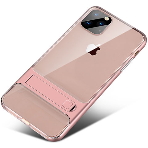 Coque Contour Silicone et Plastique Housse Etui Mat avec Support A02 pour Apple iPhone 11 Pro Or Rose