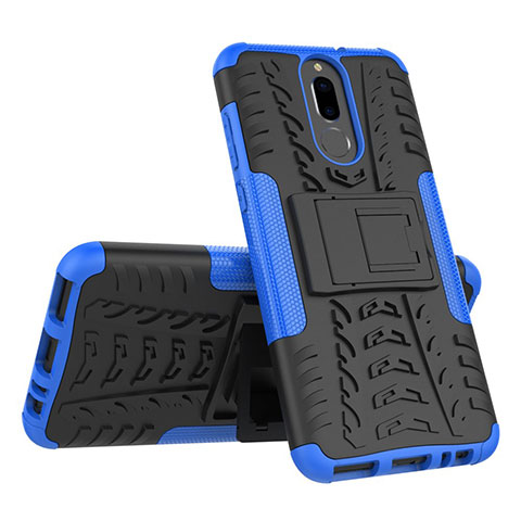 Coque Contour Silicone et Plastique Housse Etui Mat avec Support A02 pour Huawei Mate 10 Lite Bleu