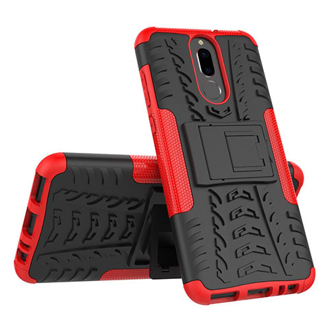 Coque Contour Silicone et Plastique Housse Etui Mat avec Support A02 pour Huawei Mate 10 Lite Rouge