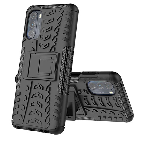 Coque Contour Silicone et Plastique Housse Etui Mat avec Support A02 pour Motorola Moto G 5G (2022) Noir