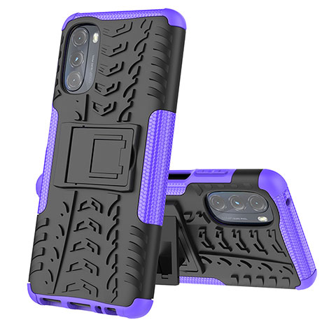 Coque Contour Silicone et Plastique Housse Etui Mat avec Support A02 pour Motorola Moto G 5G (2022) Violet