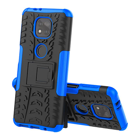 Coque Contour Silicone et Plastique Housse Etui Mat avec Support A02 pour Motorola Moto G Power (2021) Bleu