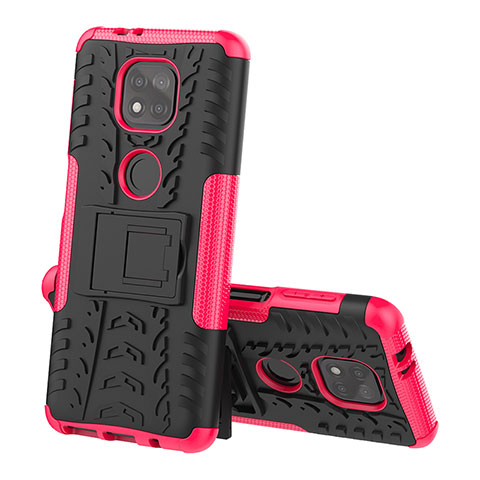 Coque Contour Silicone et Plastique Housse Etui Mat avec Support A02 pour Motorola Moto G Power (2021) Rose Rouge