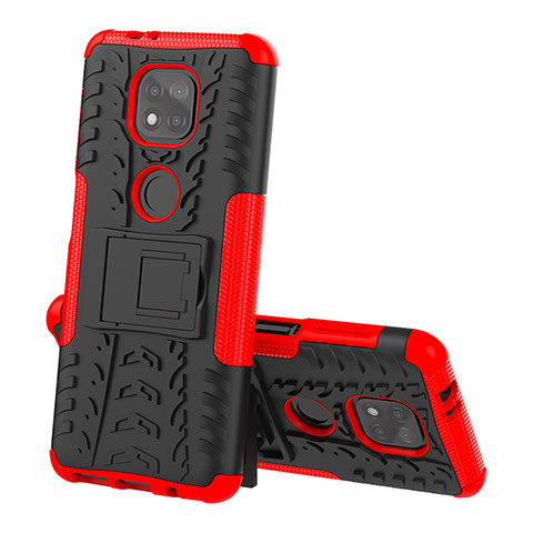 Coque Contour Silicone et Plastique Housse Etui Mat avec Support A02 pour Motorola Moto G Power (2021) Rouge