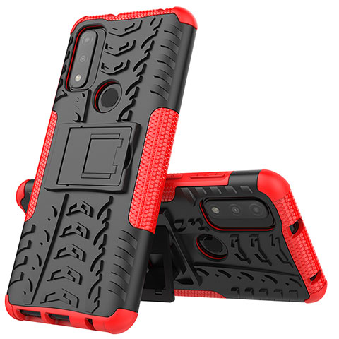 Coque Contour Silicone et Plastique Housse Etui Mat avec Support A02 pour Motorola Moto G Pure Rouge