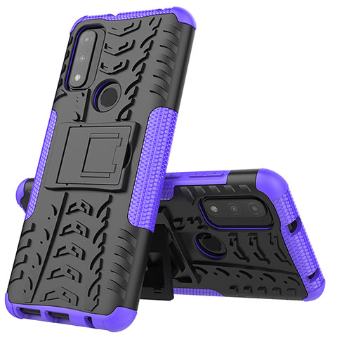 Coque Contour Silicone et Plastique Housse Etui Mat avec Support A02 pour Motorola Moto G Pure Violet