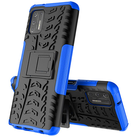 Coque Contour Silicone et Plastique Housse Etui Mat avec Support A02 pour Motorola Moto G Stylus (2021) Bleu